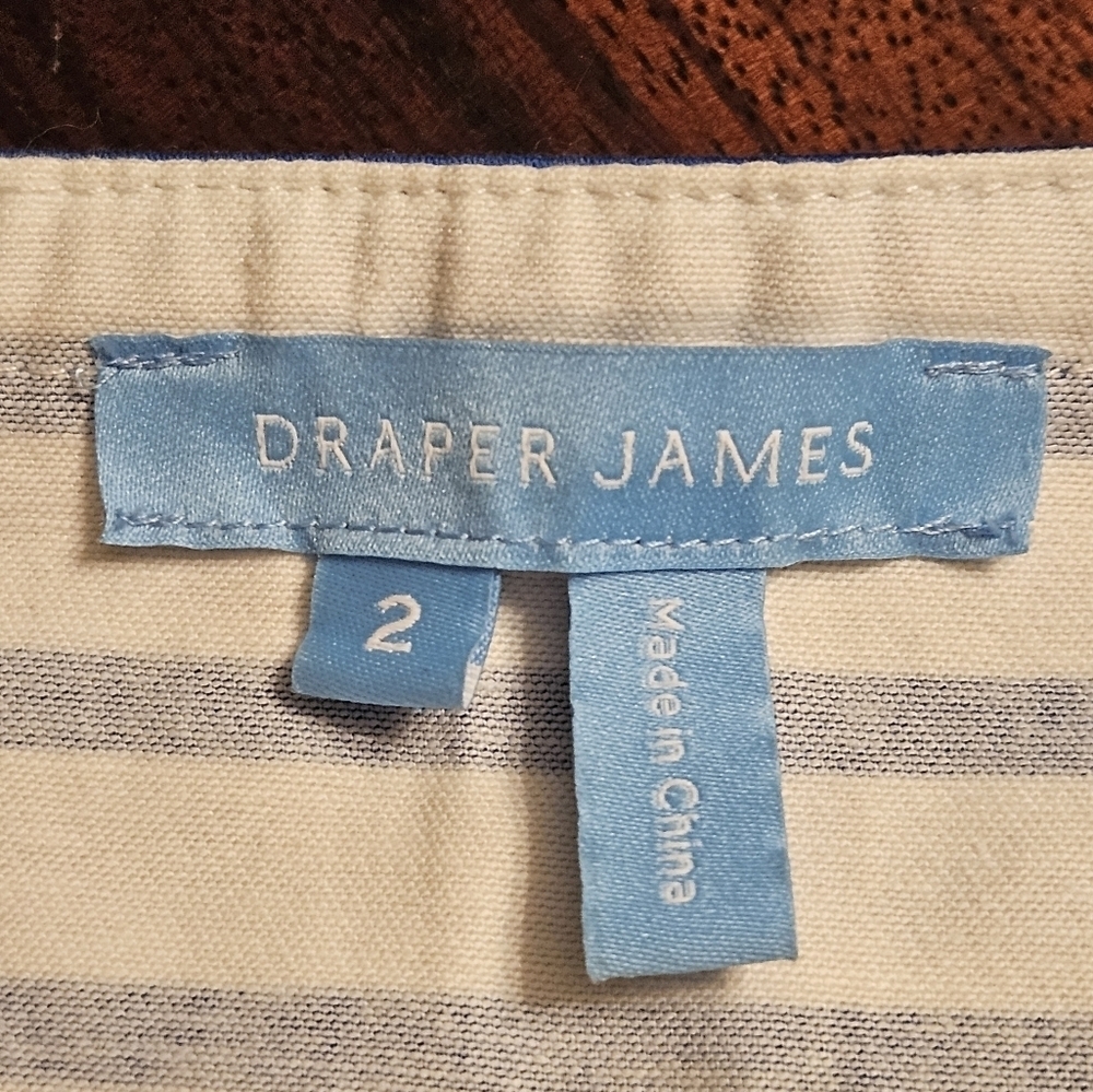 Draper James White Blue Striped Ruffle  3/4 Bell Sleeve Knee Length Dress SZ 2 - Picture 9 of 11
